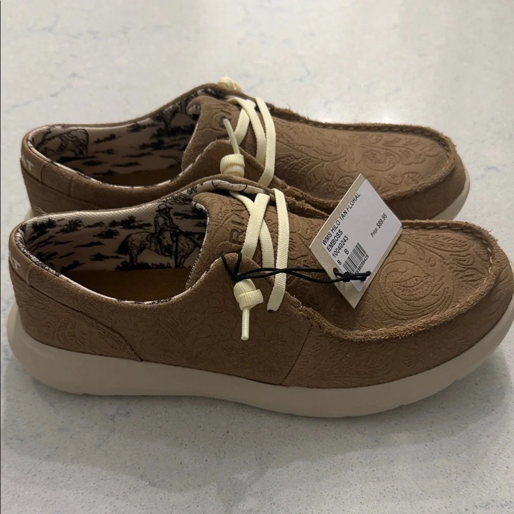 Ariat Women's Tan Floral Embossed Loafers - Picture 2 of 4